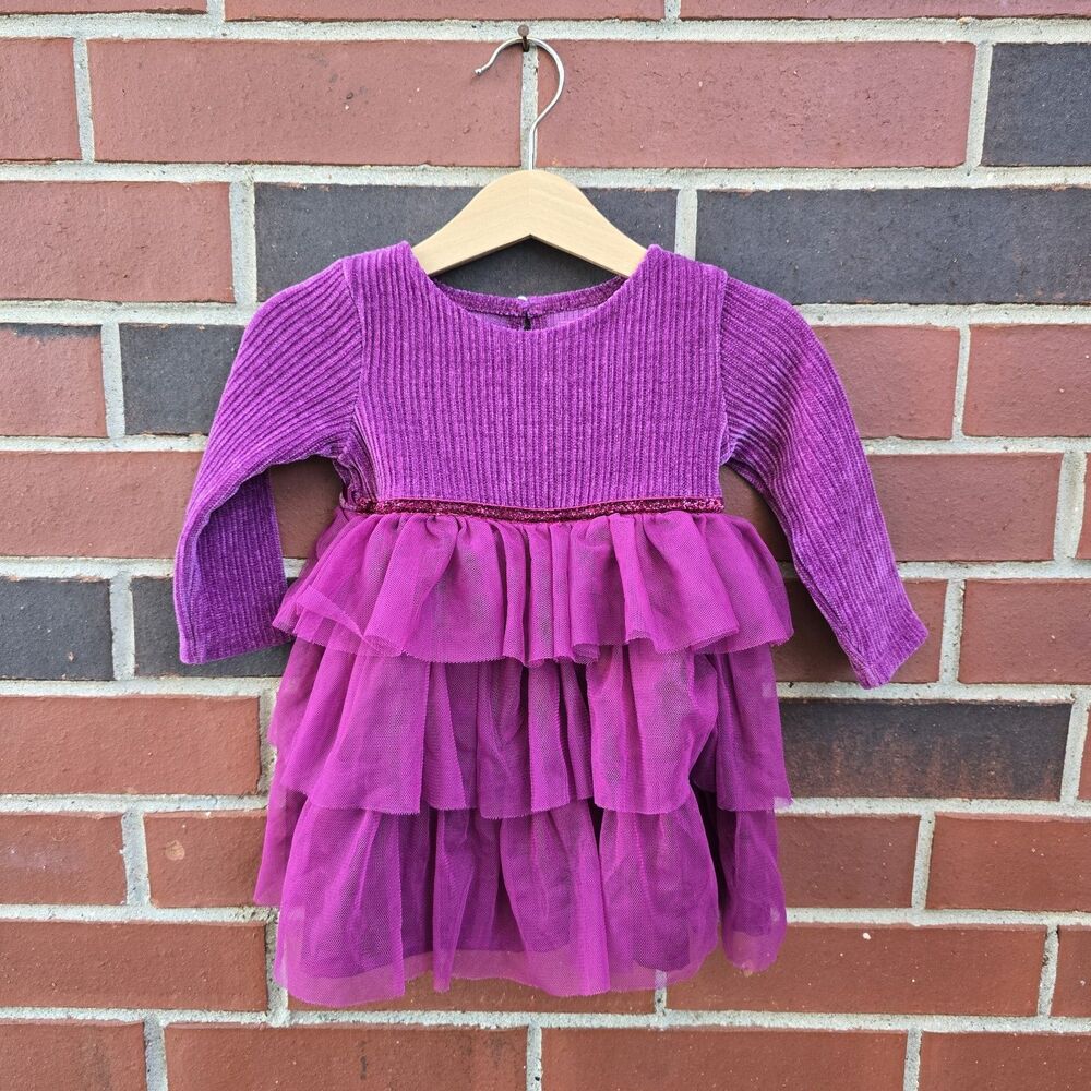 JUST LIZZY 18 months Baby Girl Party Dress Purple Tulle Layered Skirt Velvet Top